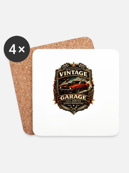 Vintage-Garagenwappen - Untersetzer (4er-Set) - Weiß