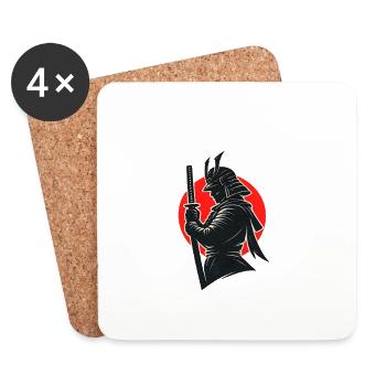 Silhouette de samouraï sous le soleil rouge - Dessous de verre (lot de 4) - blanc - Devant