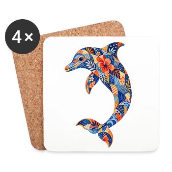 Patchwork dolphin with floral power - Coasters (set of 4) - white - Front