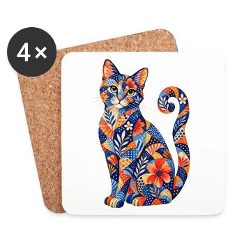 Motif floral patchwork pour chats - Dessous de verre (lot de 4) - blanc - Devant