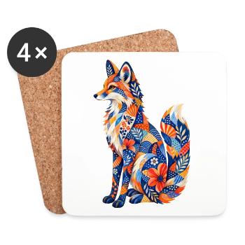 Patchwork Fox Floral Pattern - Coasters (set of 4) - white - Front