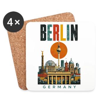 Berlin Germany Retro City Skyline - Coasters (set of 4) - white - Front