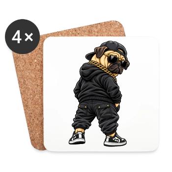 Cool gangster pug in streetwear style - Coasters (set of 4) - white - Front