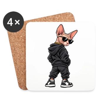 Streetwear Chat Gangster Sphinx Cool - Dessous de verre (lot de 4) - blanc - Devant