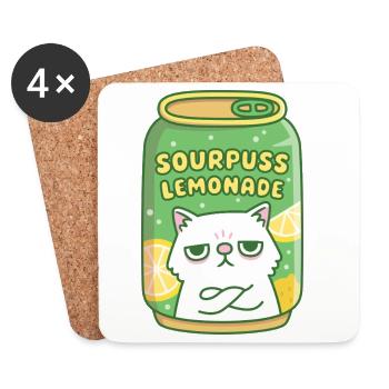 Funny Grouchy Cat Sourpuss Lemonade Drink Can - Coasters (set of 4) - white - Front