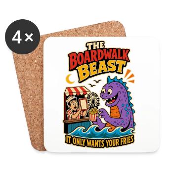Boardwalk Beast – Lustiges Pommes-Monster - Untersetzer (4er-Set) - Weiß - Vorne