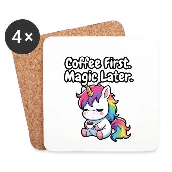 Café d’abord, magie puis licorne - Dessous de verre (lot de 4) - blanc - Devant