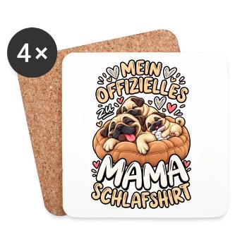 Mamas Offizielles Schlafshirt mit Mops - Untersetzer (4er-Set) - Weiß - Vorne