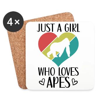 Affe Herz Silhouette Retro-Style - Untersetzer (4er-Set) - Weiß - Vorne