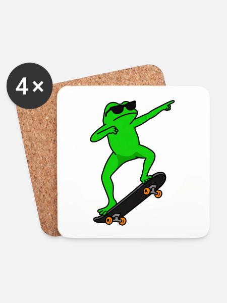 Grüner Skatefrog mit Sonnenbrille - Untersetzer (4er-Set) - Weiß
