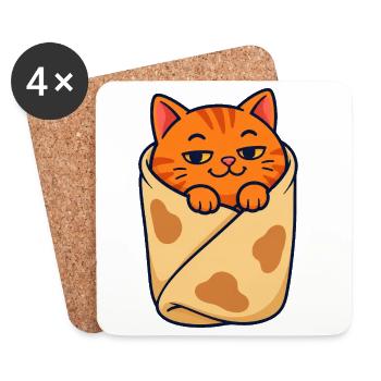 Orangefarbene getigerte Katze eingewickelt wie ein Burrito - Untersetzer (4er-Set) - Weiß - Vorne