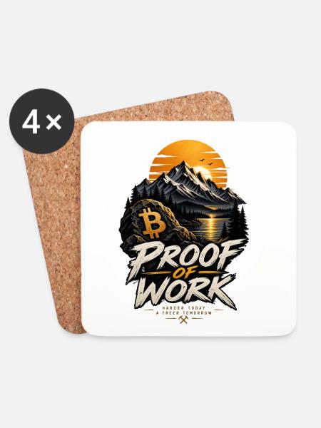 Proof of Work – Bitcoin Mining & Freedom Design - Untersetzer (4er-Set) - Weiß