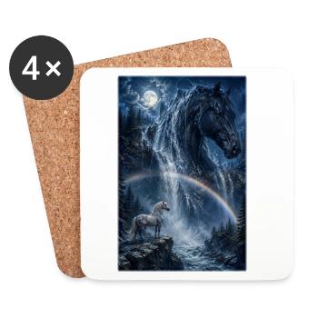 Mondbogen Pferd am Wasserfall - Untersetzer (4er-Set) - Weiß - Vorne