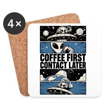 Coffee First Contact Later – Alien Comic - Untersetzer (4er-Set) - Weiß - Vorne