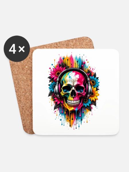 NEON BEATS – Skull in Color - Untersetzer (4er-Set) - Weiß