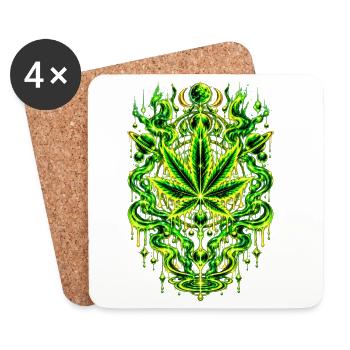 Neon-Kräuterblatt Mandala Design - Untersetzer (4er-Set) - Weiß - Vorne