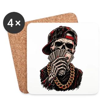 Schädel-Hustler mit roter Kappe - Untersetzer (4er-Set) - Weiß - Vorne