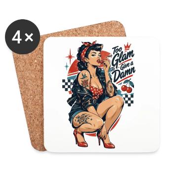 Rockabilly Outlaw Pin-Up: Too Glam to Damn - Untersetzer (4er-Set) - Weiß - Vorne