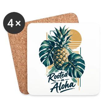 Minimalistische Monstera & Ananas: Aloha Vibe - Untersetzer (4er-Set) - Weiß - Vorne