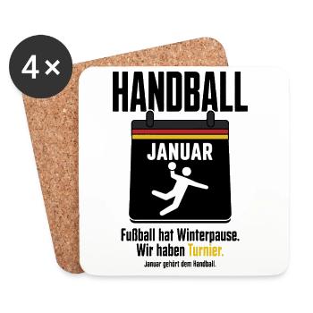 Handball Januar Shirt – Fußball hat Winterpause - Untersetzer (4er-Set) - Weiß - Vorne