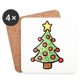 Verspielter Weihnachtsbaum - Untersetzer (4er-Set) - Weiß - Vorne