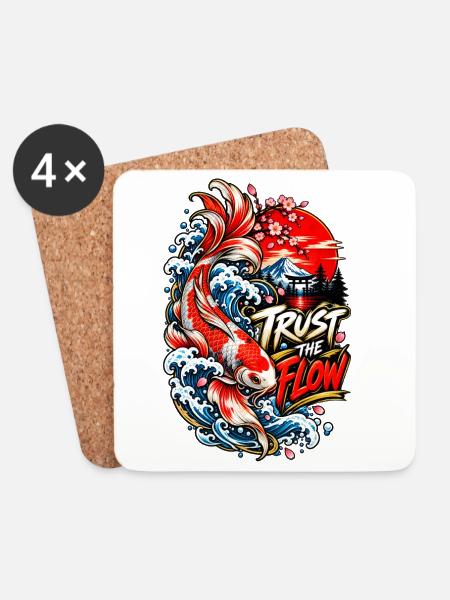 Koi-Fluss Vertraue der Welle - Untersetzer (4er-Set) - Weiß