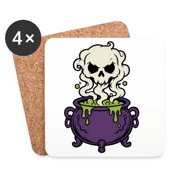 Hexenkessel Rauch Totenkopf Magic Gothic Shirt - Untersetzer (4er-Set) - Weiß - Vorne