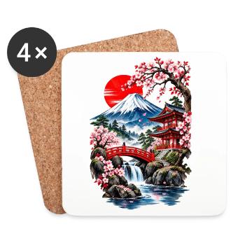 Fuji-Landschaft und Kirschbäume - Untersetzer (4er-Set) - Weiß - Vorne