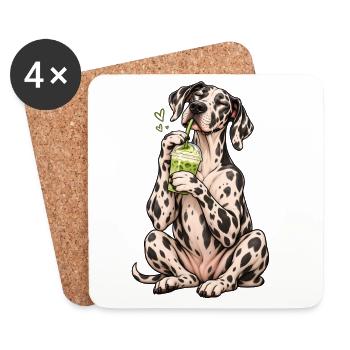 Deutsche Dogge mit Matcha Latte – Kaffeepause - Untersetzer (4er-Set) - Weiß - Vorne