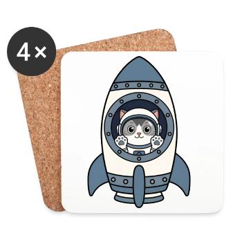 Katze Astronaut Rakete Weltraum Katze Vektor Shirt - Untersetzer (4er-Set) - Weiß - Vorne