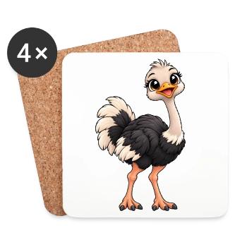 Vogelstrauß Kawaii Style – Süßer Laufvogel - Untersetzer (4er-Set) - Weiß - Vorne