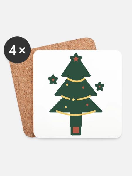 Minimaler Weihnachtsbaum mit Lichtern - Untersetzer (4er-Set) - Weiß