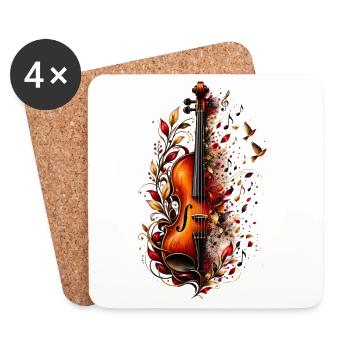 Violine mit Blumen und Musiknoten – Geige Klassik - Untersetzer (4er-Set) - Weiß - Vorne
