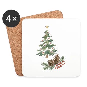 Weihnachtsbaum mit Tannenzapfen und Beeren - Untersetzer (4er-Set) - Weiß - Vorne
