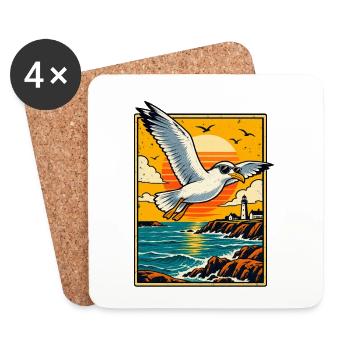 Retro-Möwe bei Sonnenuntergang - Untersetzer (4er-Set) - Weiß - Vorne