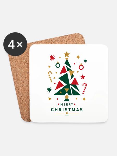 Geometrischer Weihnachtsbaum mit Dekoration - Untersetzer (4er-Set) - Weiß