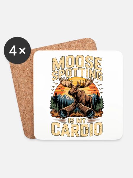 Vintage Moose Spotting Is My Cardio - Untersetzer (4er-Set) - Weiß