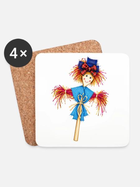 Blau-Karo-Vogelscheuche-Zauber - Untersetzer (4er-Set) - Weiß