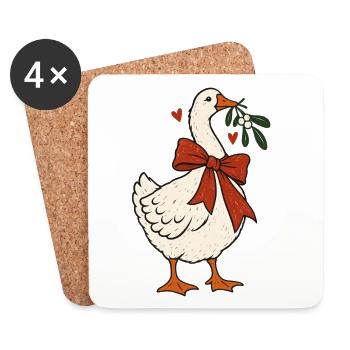 Weihnachtsgans Schleife Mistelzweig Coquette Gans - Untersetzer (4er-Set) - Weiß - Vorne