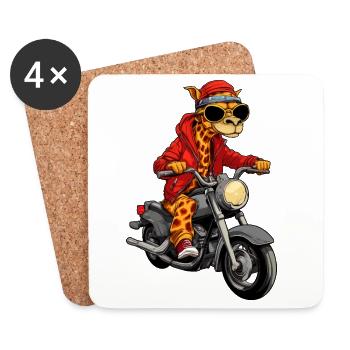 Motorrad Giraffe - Untersetzer (4er-Set) - Weiß - Vorne