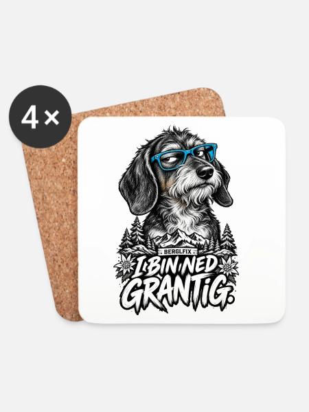 Grantiger Hund mit Brille - Untersetzer (4er-Set) - Weiß