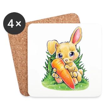 Hase mit Karotte - Untersetzer (4er-Set) - Weiß - Vorne
