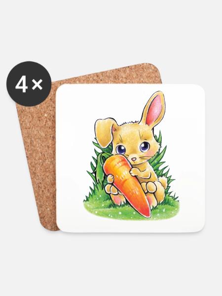 Hase mit Karotte - Untersetzer (4er-Set) - Weiß