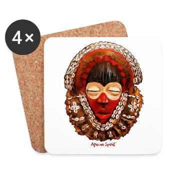 Masque africain, guerrier - Dessous de verre (lot de 4) - blanc - Devant