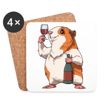 Lustiges Meerschweinchen mit Wein - Untersetzer (4er-Set) - Weiß - Vorne