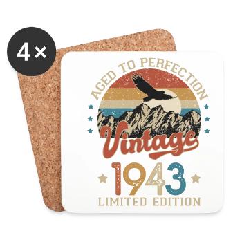 1943 Humour anniversaire 80 ans âge perfection - Dessous de verre (lot de 4) - blanc - Devant