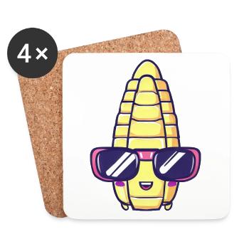 Cool corn with sunglasses - kawaii style - Coasters (set of 4) - white - Front