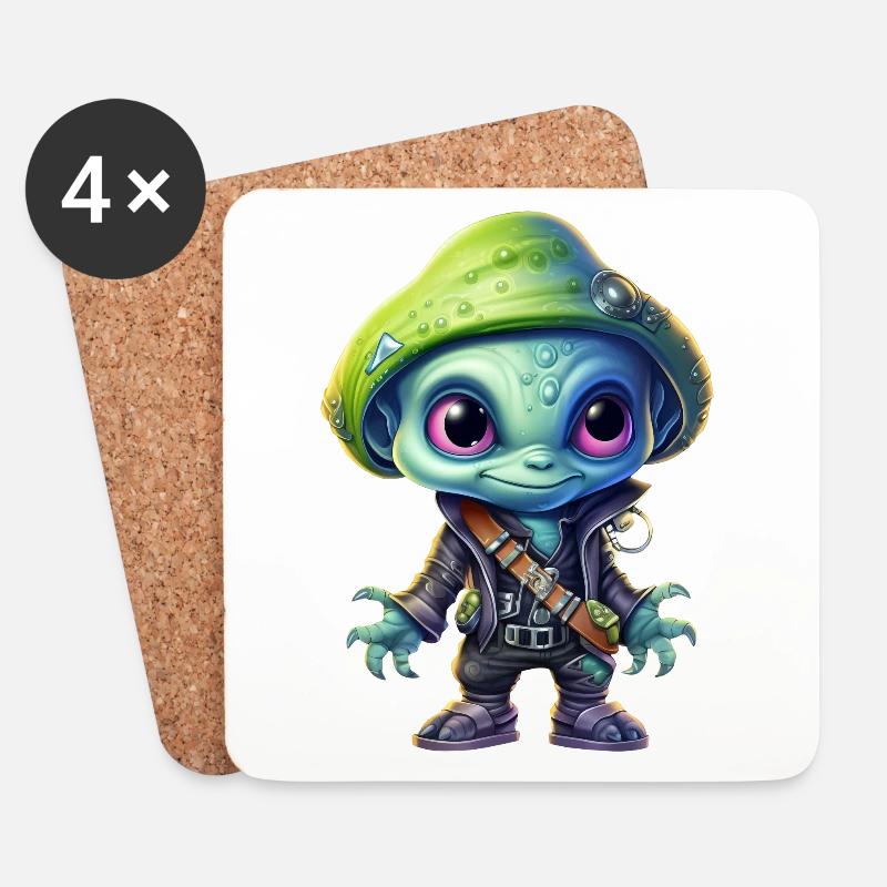 Alien Außerirdischer Pirat - Untersetzer (4er-Set) - Weiß