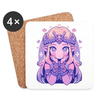Princesse Chibi mignonne - Conception de conte de fées mignon - Dessous de verre (lot de 4) - blanc - Devant