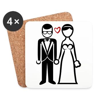 Couple de mariage mariée marié jeunes mariés - Dessous de verre (lot de 4) - blanc - Devant